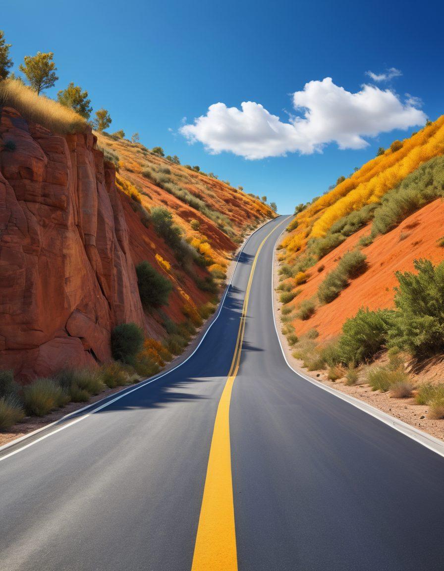 A dynamic, upward-sloping road symbolizing career advancement, lined with diverse professionals engaged in collaboration and learning, highlighting various strategies such as mentorship, skill-building, and networking. Warm and inviting colors create a sense of optimism and fulfillment in the workforce journey. super-realistic. vibrant colors. clear blue sky.